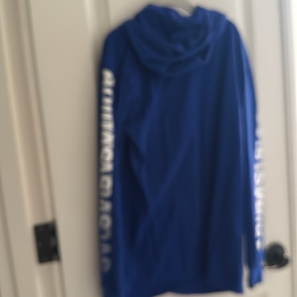 Adidas Royal Blue long sleeve t with hood with Logo Sleeves - Picture 3 of 4